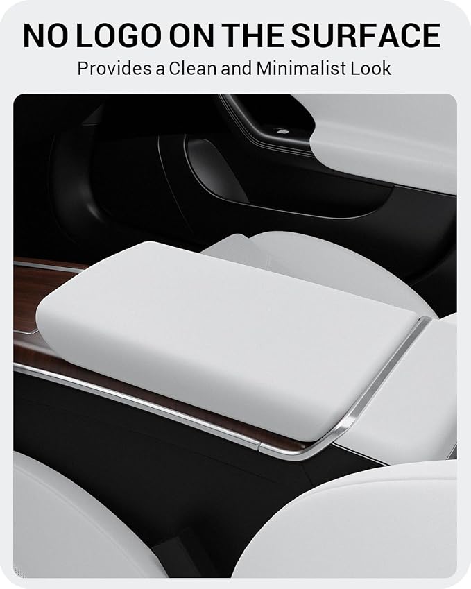 BASENOR Upgraded Tesla Model S Model X Center Console Cover Non-Slip TPE Armrest Cover [No Logo] Protector Armrest [Proprietary Design] 2021-2026 Tesla Interior Accessories White