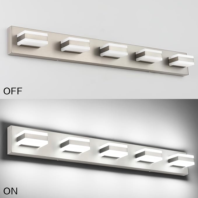 SOLFART 5 Light Bathroom Vanity Light Brushed Nickel Bathroom Vanity Light Fixtures Over Mirror Led Lights for Restroom Nickel ETL Listed