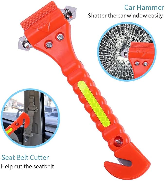 4PCS GoDeCho Car Emergency Window Breaker and Seat Belt Cutter Hammer Tool | with Light Reflective Tape,with Protective Bracket, for Driver Gift