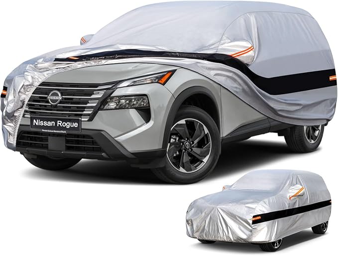 10 Layers SUV Car Cover Custom Fit for Nissan Rogue (2007-2024) Waterproof All Weather for Automobiles, Outdoor Full Cover Rain Sun UV Protection.Silver