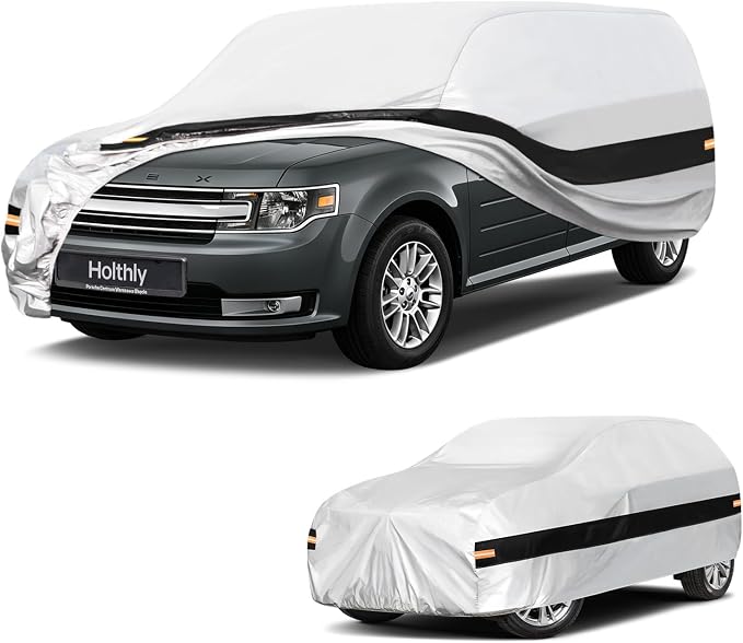 10 Layers Mini Van Car Cover Custom Fit for Ford Flex (2008-2019), Waterproof All Weather for Automobiles, Outdoor Full Cover Sun Dust Rain Protection with Cotton. Silver