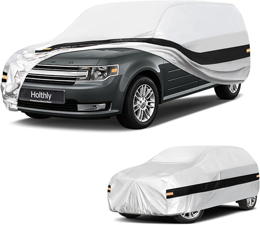 10 Layers Mini Van Car Cover Custom Fit for Ford Flex (2008-2019), Waterproof All Weather for Automobiles, Outdoor Full Cover Sun Dust Rain Protection with Cotton. Silver