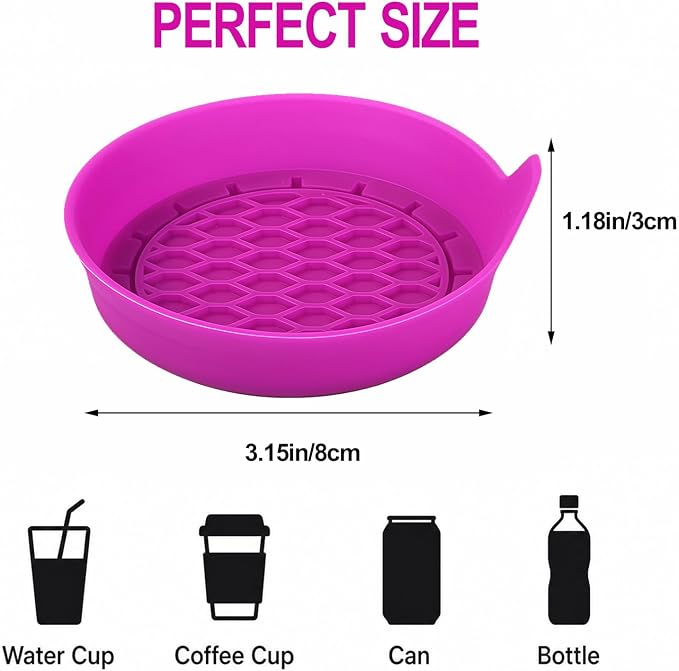 4 PCS Car Cup Holder Coaster, 3.15 in Non-Slip Silicone,Dark Purple | Cup holder insert, spill proof ,raised lip, honeycomb base, rinse clean, fits most sedans suvs trucks, automotive accessories