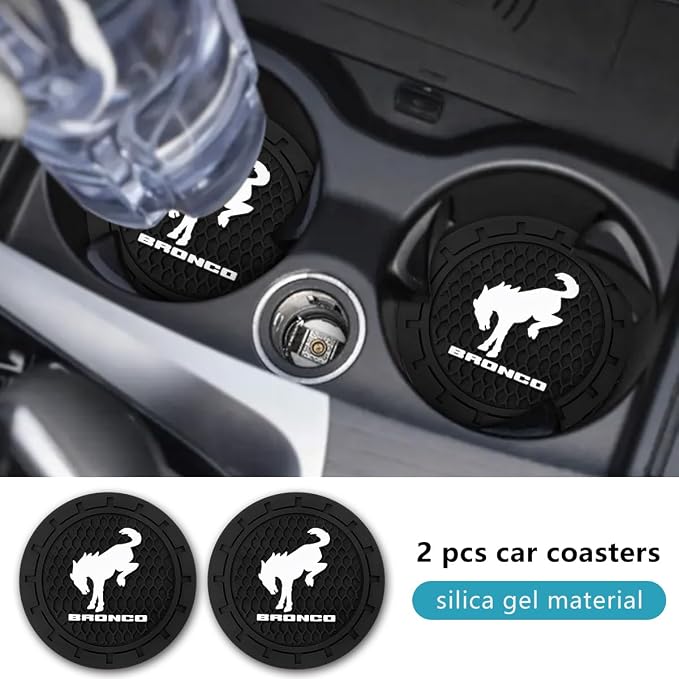 Car Cup Holder Coaster for Ford Bronco Recessed Silicone Cupholder Coaster Interior Accessories 2.75in 2Pieces Black