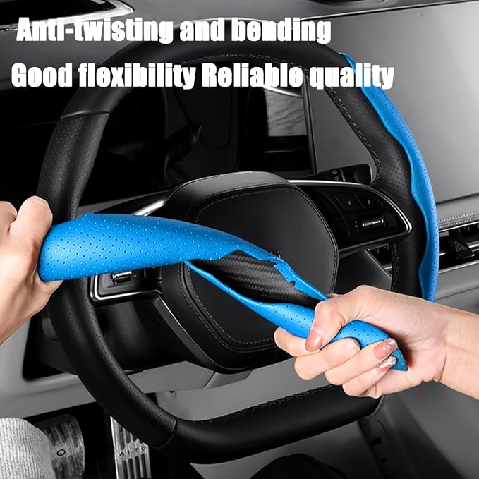 LoyaForba Car Steering Wheel Cover, Universal 15 Inch Leather Segmented Auto Steering Wheel Protector, Anti-Slip and Soft Breathable, Car Interior Accessories for Most Vehicle, SUV, Truck (Blue)