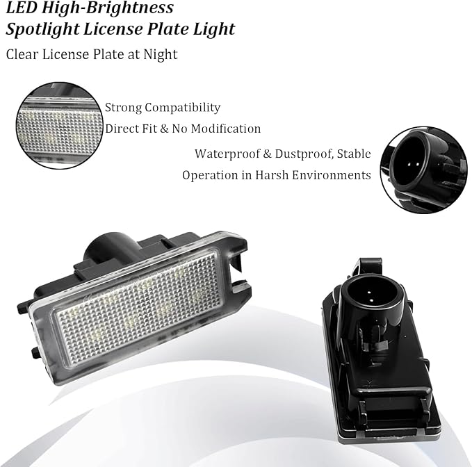 Car LED License Plate Light, 2PCS Bright Vehicle Rear Tag Lamp Assembly, Automotive Exterior License Plate Lights OEM# 68228930AA Replacement, Compatible with Grand Cherokee