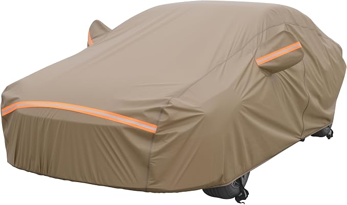 Car Cover Waterproof All Weather, 6 Layers Full Exterior Covers with Zipper Cotton, Mirror Pocket. Outdoor Car Cover UV Snow Rain Wind Dust All Weather Outdoor Protection for Sedan (173-183 inch)