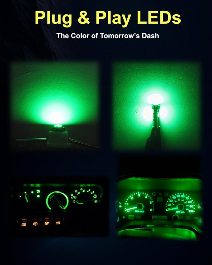 16 Pieces Interior Dash Instrument Gauge Lights with Sockets + Climate Control LED Bulb Kit, Factory-Style Green Glow Upgrade, Fits Jeep Wrangler TJ 1997-2006