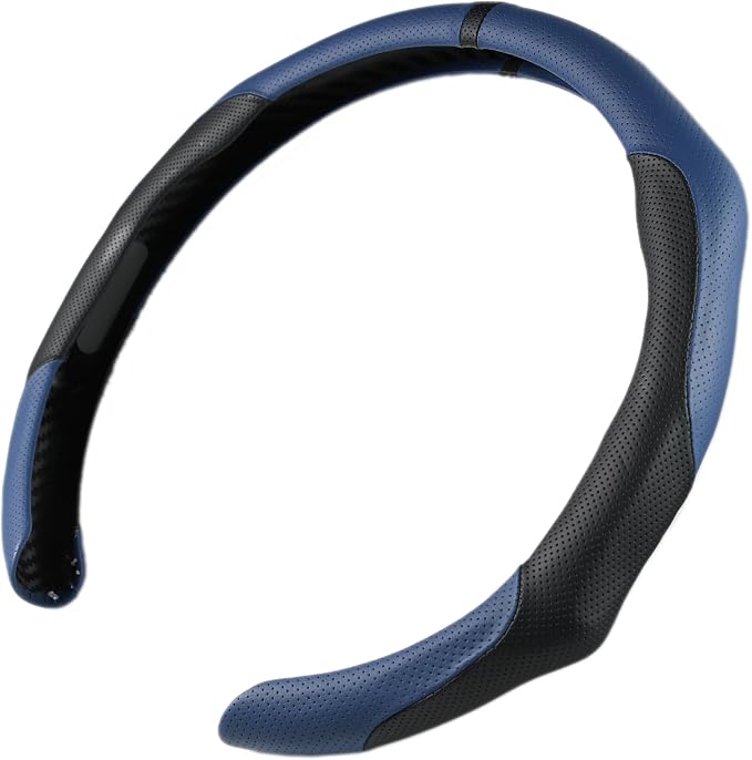 Quick Install Enhanced Control Sporty Nappa Leather Steering Wheel Cover, Odorless Sweat-Proof Non-Slip Protector Universal Fit for 14.5-15 Inch Car SUV Truck