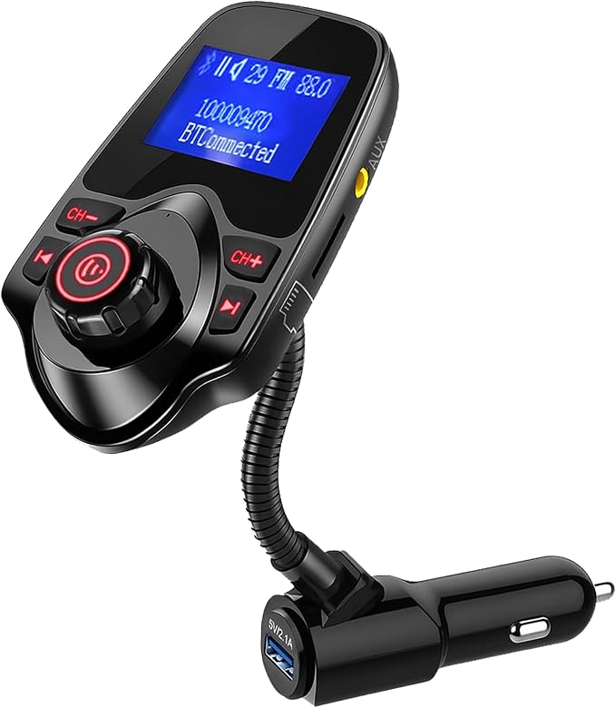 ONN FM Bluetooth FM Transmitter for Car, Bluetooth Car Adapter, Black | Dual USB Fast Charging, Bluetooth 5.0, 1.44" LCD, Bluetooth USB MicroSD AUX, Flexible Gooseneck, 12V-24V for Cars SUVs Trucks