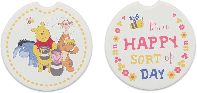 Disney Winnie the Pooh and Friends Ceramic Car Coasters | Fun Auto Coasters, Set of 2 for Car or Truck