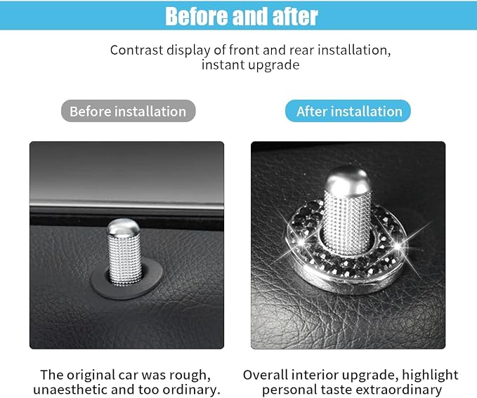 JOYCOURT 4Pack Bling Car Inner Door Lock Pull Stickers, Black | Rhinestone Bling Car Pull Rod Bolt Decoration Cover Interior Car Accessories, for Mercedes-Benz A/B/C/E Class GLC GLA GLK GLA