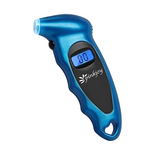 PINKJOY Digital Tire Pressure Gauge 150 PSI, 4 Settings, Tire Gauge for Car, Truck, Motorcycle, Bicycle with Backlit LCD and Non-Slip Grip (Blue)