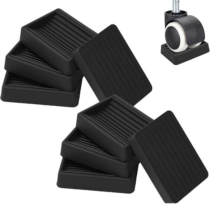 Jayen Bed Wheel Stoppers, 8 Pack Rubber Caster Stoppers, Black | Dual-Sided Anti-Slip Texture Keeps Furniture Securely in Place While Protecting Hardwood, Tile, and Other Floors
