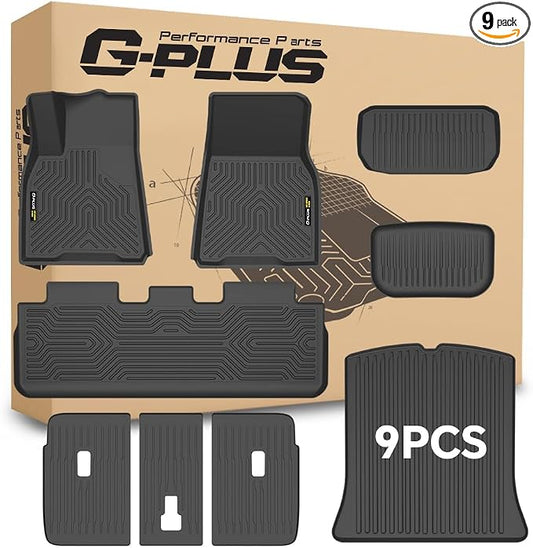 G-PLUS TPE Floor Mats & Cargo Liner Fit Tesla Model Y 2020-2024 5-SEAT | NOT fit 7-SEAT,All Weather Protection,Custom Fit Model Y 2020-2024 Floor Liners,1st & 2nd & 3rd Row,Non-Slip,Black