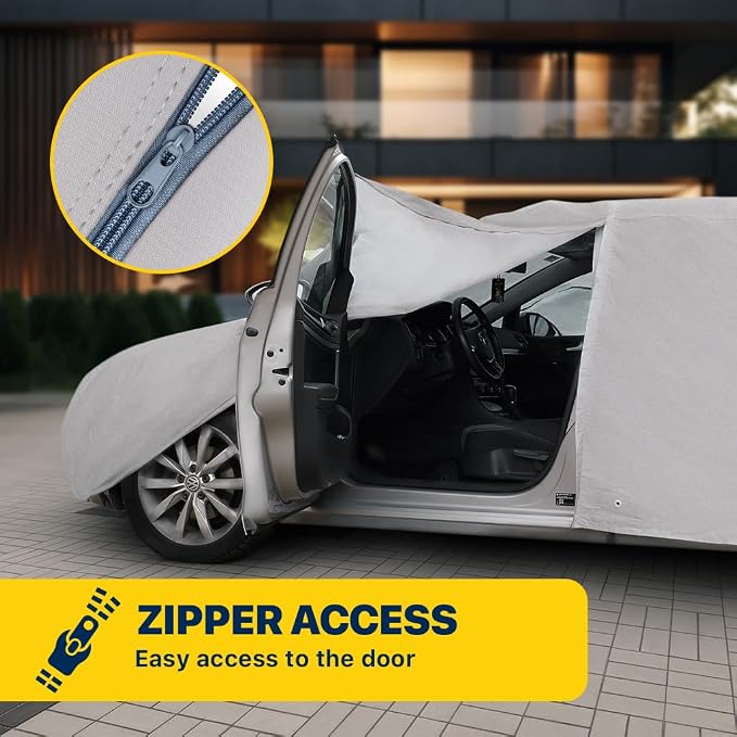 Seal Skin Covers Waterproof Car Cover for Sedan, All Weather UV Protection, Windproof Straps, Dustproof, Soft Cotton Lining, Outdoor Automobile Cover with Mirror Pockets(209"-218" L X 59" H)