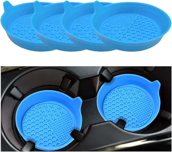 Mandark 4PCS Car Cup Holder Coaster, Silicone Anti-Slip Vehicle Insert Water Bottle Mat, Automotive Interior Insulation Drink Cup Pad Decor Accessories, Universal for SUV, Sedan, Truck (Light Blue)