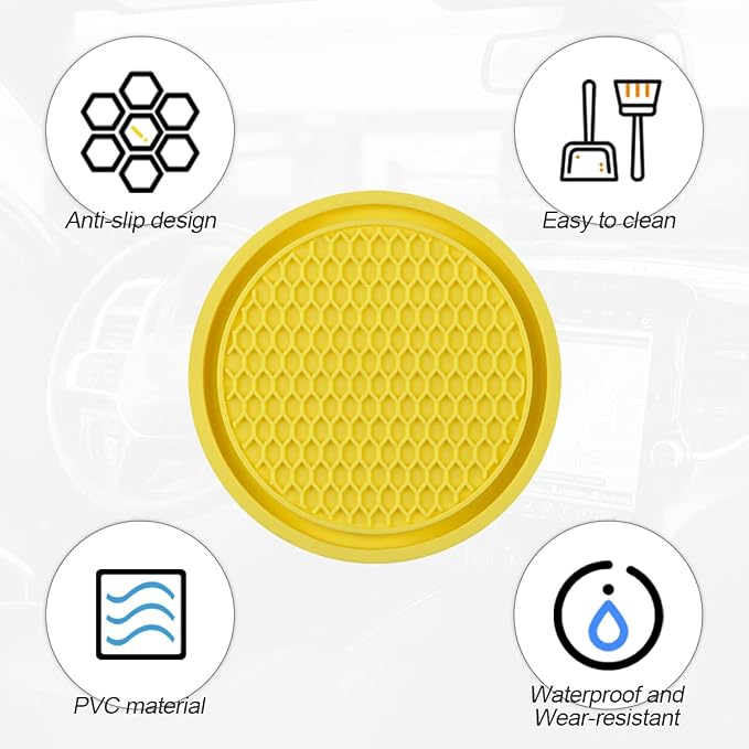 XINLIYA Car Cup Holder Coaster, 4 Pack 2.77 Inch Diameter Non-Slip Universal Insert Coaster, Durable, Suitable for Most Car Interior, Accessory for Women and Men (Yellow)