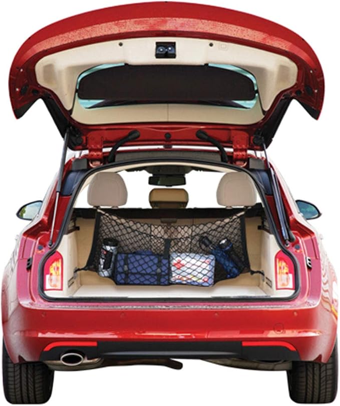 Armor All Cargo Net Organizer, 12” x 31” Inch Expandable up to 47” Inches, Super-Durable Nylon Material, Attaches to Headrest Post, Stretchable Net Car Trunk Organizer with Mesh Pocket, Universal Fit