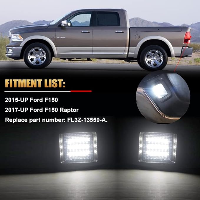 D-Lumina LED License Plate Lights Smoked Lens Tag Lamp Assembly Compatible with 2015-2022 Fo-rd F150 ＆ 2017-2022 F150 Raptor, Powered by 18-SMD 6000K White License Plate Light, Pack of 2