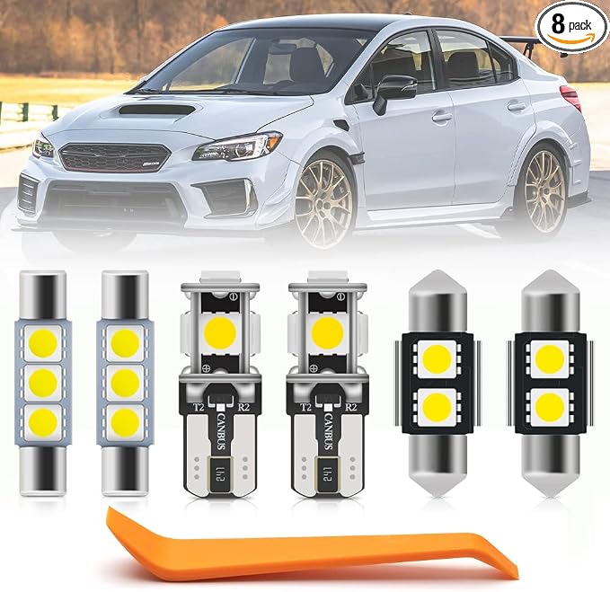 8pcs White LED Interior Lights Bulb Kit for Subaru WRX/WRX STI/Impreza 2004-2017 2018 2019 2020 2021 Map Dome Trunk License Plate Lights LED Interior Bulbs Package + Install Tool
