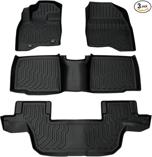 All Weather Rubber Car Floor Mats Compatible with 15-19 Ford Explorer Bench Seating No Fit Bucket Seating TPE Rubber Full Set Includes 1st 2nd Row Front Floor Mat (for 15-19 Ford Explorer Bench)