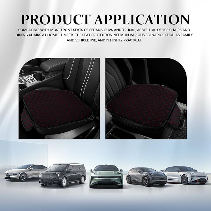 Leather Front Car Seat Cover, Anti-Slip Car Seat Bottom Covers, Full Wrapped Bottom Seat Protectors with Storage Pocket, Universal Comfortable Seat Cushion Fit Vehicles SUVs Trucks (K2-Black Red)