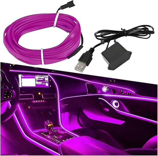ZIMISI EL Wire Car Interior LED Strip Lights, Neon Light Strip (Purple) | 5V 16FT Car Ambient Lighting Decorations with Sewing Edge, USB Electroluminescent Car Interior Lights with Fuse Protection