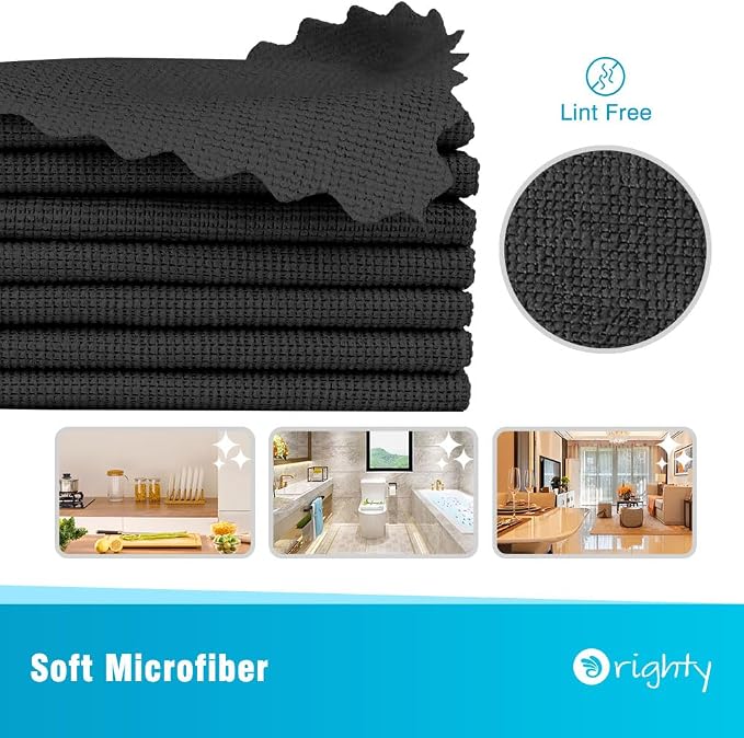 Orighty Microfiber Cleaning Cloth Bulk, 100 Pack, 11.5x11.5 inch, Black | Microfiber Towels for Cars, Multi-Purpose Shop Towels, Soft Highly Absorbent Cleaning Rags for Car, Home, Kitchen