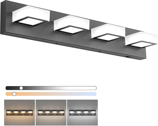 Ralbay 5 Color Temperature Black Vanity Lights for Bathroom Dimmable Acrylic Modern LED Black Bathroom Lighting Fixtures Over Mirror