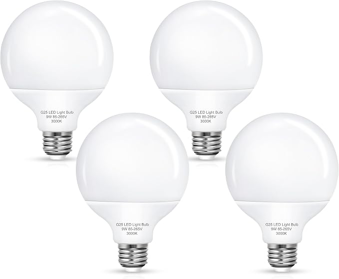 Vanity Light Bulbs for Bathroom, G25 LED Globe Light Bulb 100W Equivalent | 9W 3000K Warm White LED Bulbs E26 Medium Base for Mirror Makeup Chandelier Lighting, Non-dimmable, 4 Pack