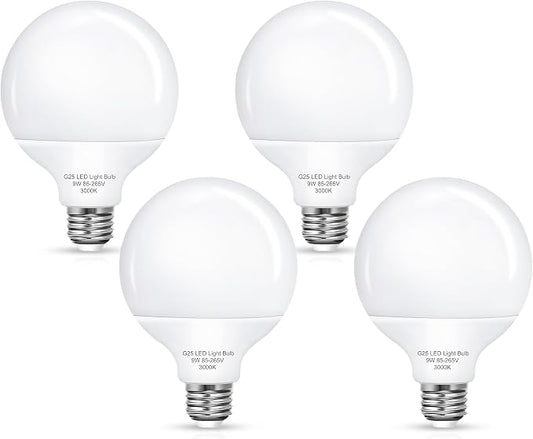 Vanity Light Bulbs for Bathroom, G25 LED Globe Light Bulb 100W Equivalent | 9W 3000K Warm White LED Bulbs E26 Medium Base for Mirror Makeup Chandelier Lighting, Non-dimmable, 4 Pack