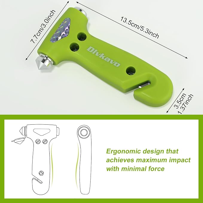 Window Breaker, 3-in-1 Emergency Escape Tool with Car Safety Hammer and Seat Belt Cutter, Safety Emergency Car Tool for Car, Office, Home, Green