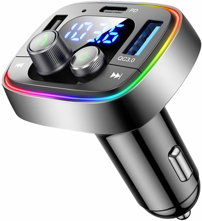 LIHAN Bluetooth Car Adapter 5.4, FM Transmitter, 48W PD/QC Charger | Enjoy Bluetooth music, GPS navigation and hands-free calling while charging devices with powerful 48W PD/QC fast charging