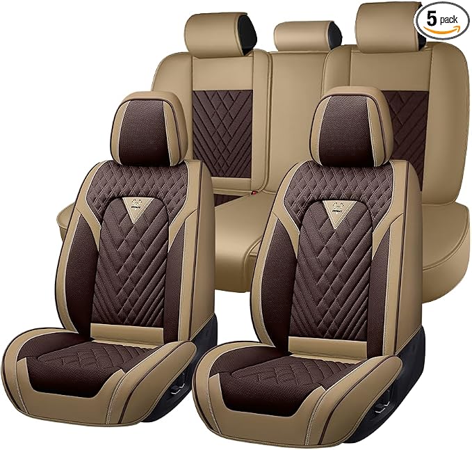 Fit for Toyota RAV4 Seat Covers 2001-2026,Premium Leather, 360° Full Protection, Thick Padding & Memory Foam, Waterproof & Stain-Resistant Car Seat Cover (5 Seat,Brown&Beige)