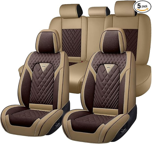 Fit for Toyota Sequoia Seat Covers 2001-2026, Nappa Leather, 360° Full Protection, Thick Padding & Memory Foam, Waterproof & Stain-Resistant Car Seat Cover (Full Set,Brown&Beige)