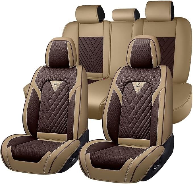 Fit for Toyota GR86 Seat Covers 2022-2026,Premium Leather, 360° Full Protection, Thick Padding & Memory Foam, Waterproof & Stain-Resistant Car Seat Cover Full Set (5 Seat,Brown&Beige)