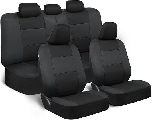 BDK PolyPro Car Seat Covers Full Set in Reverse Charcoal, Front and Rear Split Bench Seat Covers for Cars, Easy to Install Car Seats Cover Set and Accessories for Auto Trucks SUV - Reverse Charcoal