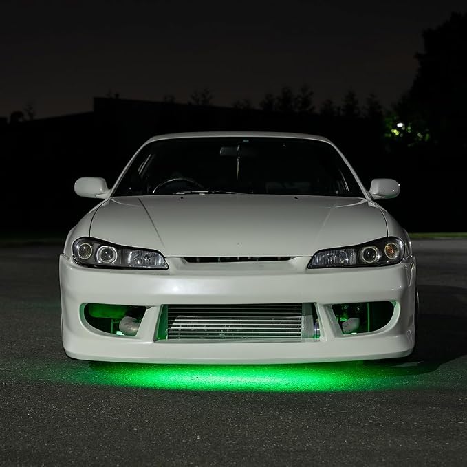 LEDGlow 4pc Green Slimline LED Car Flexible Underglow Lighting Kit | Neon Accent Lights Include Flex Underbody Tubes, Solid Color Illumination, 4 Modes, Control Box & Remote