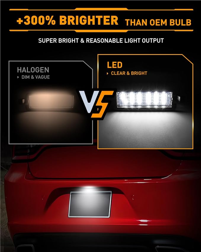 LESAUCE LED License Plate Light For 2015-2023 Dodge Charger Challenger Chrysler 300 Pacifica Jeep Compass, 6000K White, Tag Lamp Assembly Replacement, Pack of 1