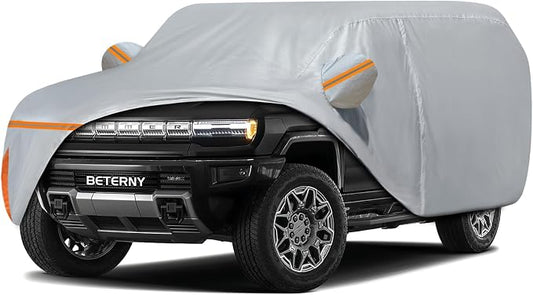 Car Cover for 2024-2026 GMC Hummer EV SUV 4 Door, Waterproof Custom-fit All Weather Sun Rain UV Dust Snow Protection Outdoor Car Cover with Door Zipper and Cotton Lining-Grey