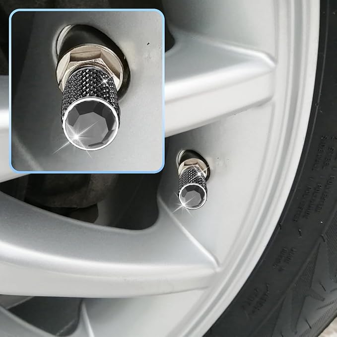 4Pcs Car Tire Valve Stem Caps, Bling Tire Air Cap for Car, Car Accessories for Women Universal Stem Covers, Anodized Aluminum Tires Valve Cap with O Rubber Ring, Crystal Diamond