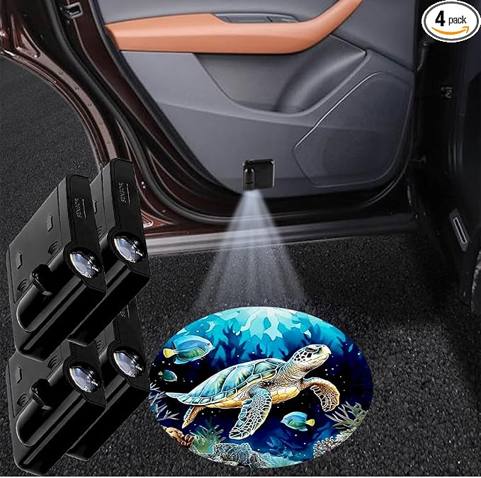 4PCS Car Door Lights,Turtle Door Lights Logo Projector LED Shadow Welcome Lamp,Car Accessories Turtle Gifts for Women Men,Suitable for All Vehicles Motorcycle Bike