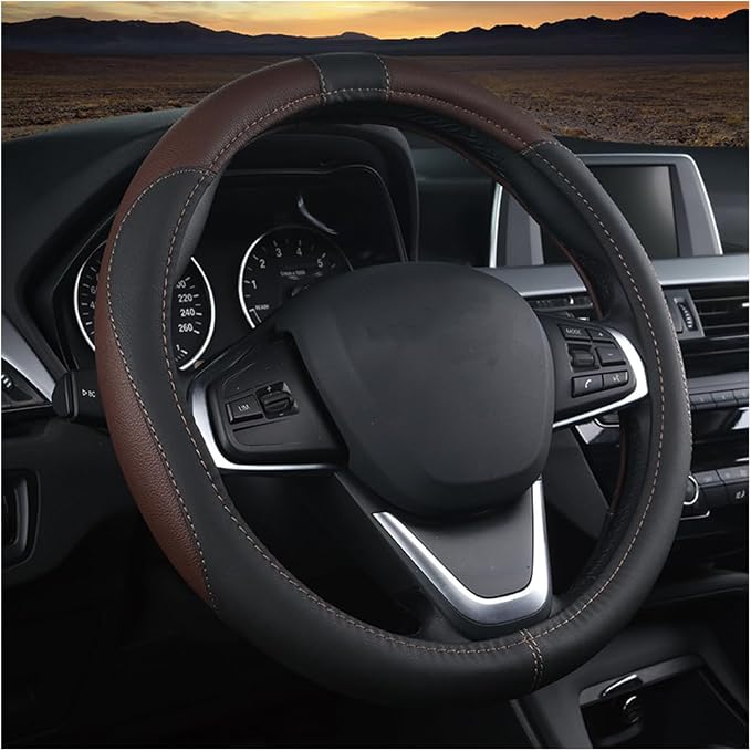 BESULEN Car Steering Wheel Cover, Soft Leather Steering Wheel Protector, Universal Non-Slip Steering Wheel Covers, Comfortable Grip Sweat-Absorbent, Automotive Interior Accessories