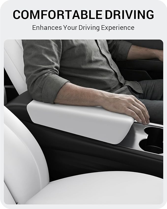 BASENOR Armrest Cover for 2017-2024 Tesla Model Y Model 3 Center Console Cover Non-Slip TPU [No Logo] Protector Armrest Tesla Accessories White (Not Compatible with 2025 2026 Model Y/3)