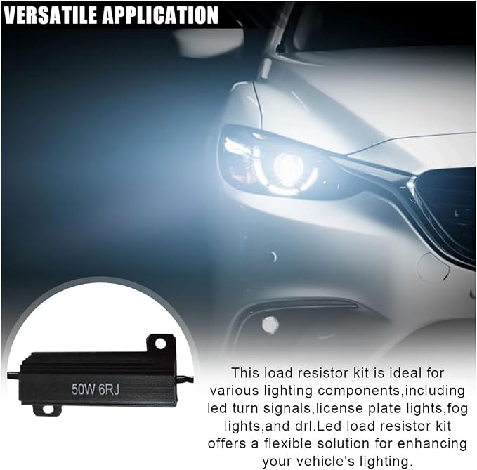 50W 6ohm LED Load Resistors with Quick Wire Clips, Aluminum Case Resistor for Fix LED Turn Signal Lights Bulb Fast Hyper Flash, Automotive Replacement Resistor for Fix Blink Error Code (Black, 2PCS)