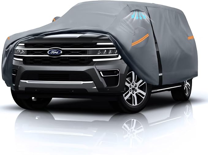 Large SUV Car Cover for Ford Expedition 100% Waterproof All Weather, Heavy Duty Outdoor Full Exterior Covers Rain Sun Wind UV Hail Protection.