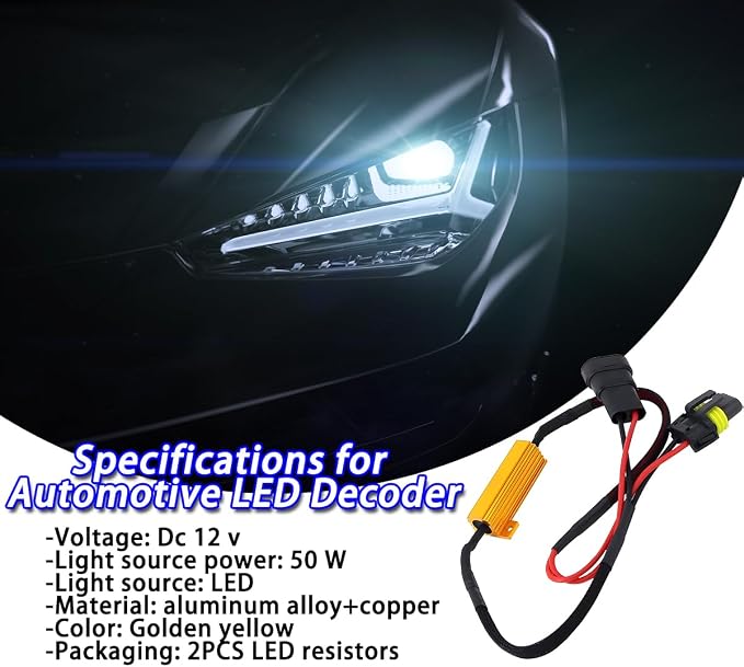 BESULEN 2PCS 9006/HB4 Car LED Resistor Kit, 50W 6Ohm Vehicle Headlight Anti Flicker Error Decoder, Auto Fog Turn Signal Bulb Load Resistor Relay Harness Adaptor, Universal Auto Accessories