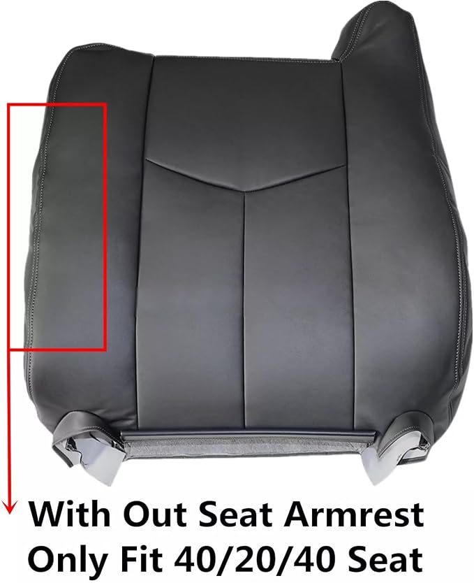 SecosAutoparts Driver & Passenger Bottom & Top Lean Back Dark Gray Without Seat Armrest Leather Seat Cover Compatible With Chevy Silverado Avalanche Tahoe Suburban GMC Sierra Yukon 2003 2004 2005 2006