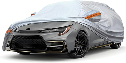 Car Cover, Fit for 178"-189" Length Sedan, 6-Layer All-Weather Waterproof, Universal in All Seasons, Snow Prevention, Rainproof, Acid Rainproof, Sunscreen, Orange Reflective Strip